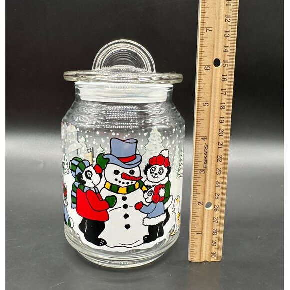 Vintage Glass Jar Storage Container Christmas Pandas Snowman 90s Kitschy Candy - Picture 9 of 10